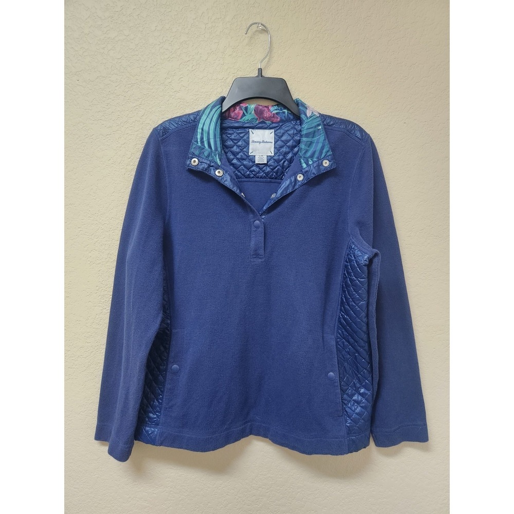 Tommy Bahama Aruba Womens Quilted Half‎ Snap Pullover Sweatshirt Navy Blue L